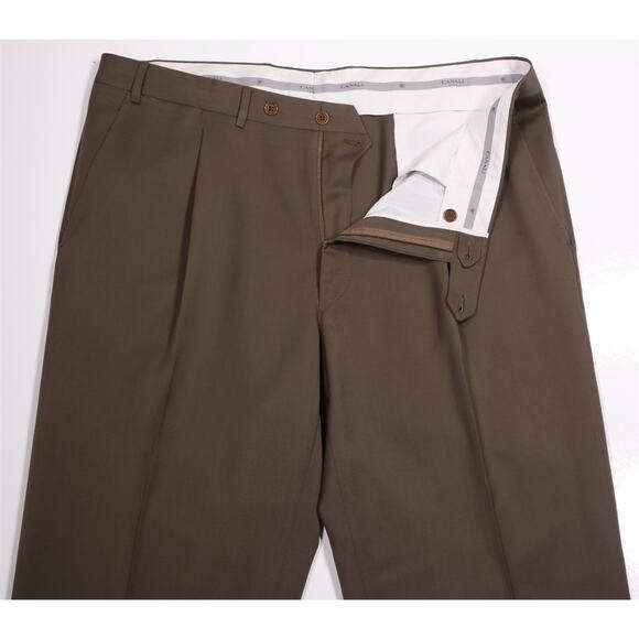 Canali 1934 Solid Brown Pleated Wool Dress Pants Trousers Current 38x32 - Picture 7 of 9